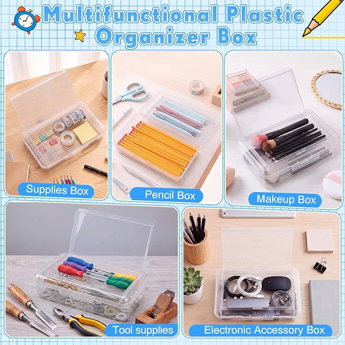 Blulu 25 Pack Double Layer Pencil Boxes Large Capacity,Clear | with Snap-tight Lid Plastic Pencil Cases Pen Storage 8 x 5 x 2 in for Back to School Supplies Stationery Donation Office Home - Image 7