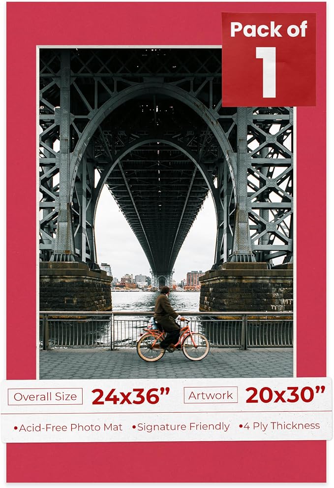 20x30 Mat for 24x36 Frame - Precut Mat Board Acid-Free Deep Red 20x30 Photo Matte Made to Fit a 24x36 Picture Frame, Premium Matboard for Family Photos, Show Kits, Art, Picture Framing, Pack of 1 Mat by PosterPalooza