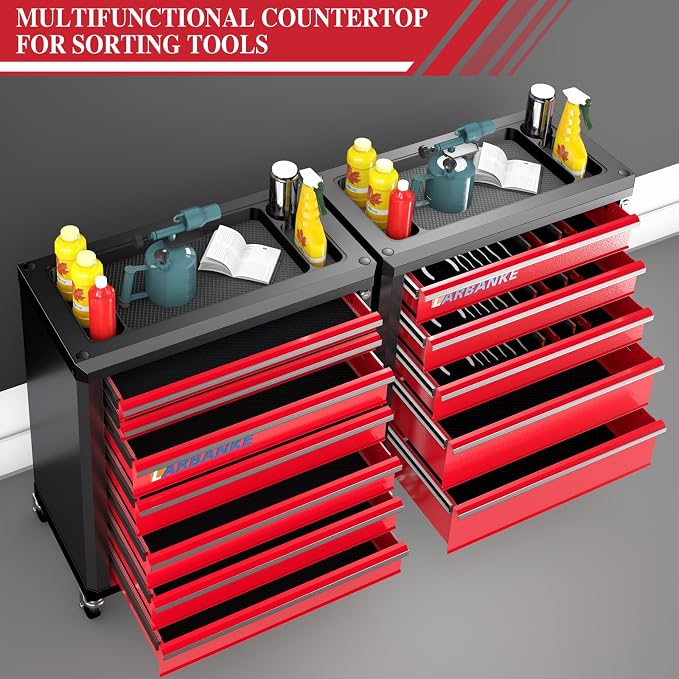 12-Drawer Rolling Tool Chest with Wheels,Lockable Tool Cabinet | 360° Swivel Castors, Drawer Liner,Multifunctional Waterproof Top, Connect Rods for Combination with Similar Tool Cabinets - Image 6