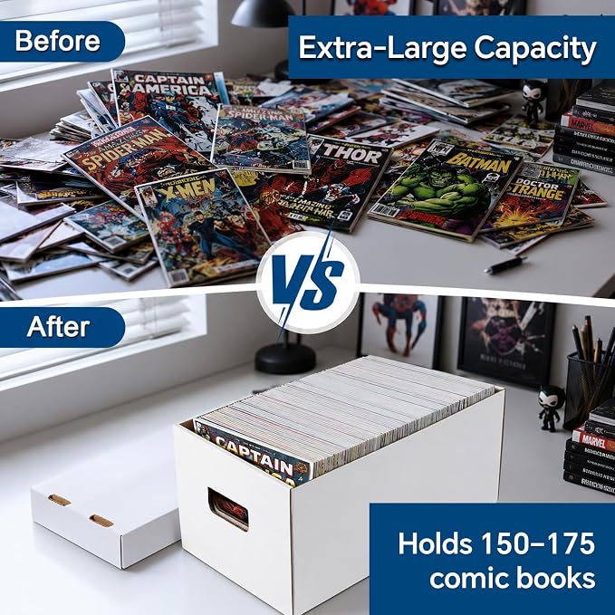 PIT66 5 Pcs Comic Book Storage Boxes, Holds 150-175 Comics Each, | Collapsible, Stackable, Moistureproof, White, 15.83"L x 11.42"W x 7.87"H - Image 3