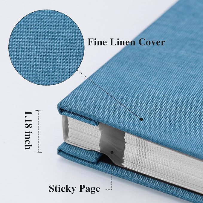 Vienrose Self Adhesive Photo Album with Window 11x10.6 60 Pages Skyblue | Linen Cover, Scrapbook, Fits 4X6 8X10 Pictures, Metallic Pen Included, Diy - Image 3
