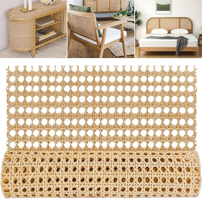 MYFAMIREA 14" Width Rattan Pressed Cane Webbing Sheet for Caning Projects, 2FT Natural Rattan Material Roll Net Woven Open Cane, Suitable for Caning Material DIY Supplies by MYFAMIREA