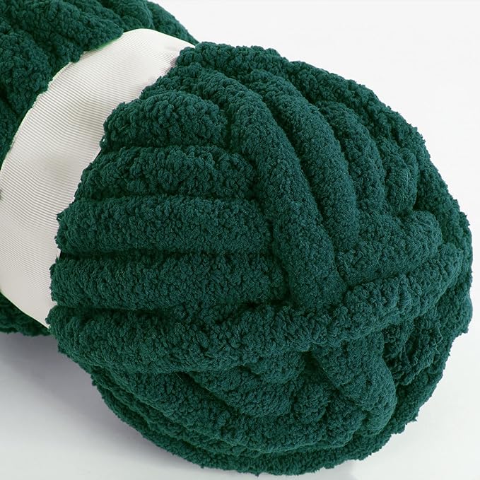 HOMBYS Dark Green Chunky Chenille Yarn for Crocheting, Bulky Thick Fluffy Yarn for Knitting,Super Bulky Chunky Yarn for Hand Knitting Blanket, Soft Plush Yarn, 12 Jumbo Pack (27 yds,8 oz Each Skein) - Image 8
