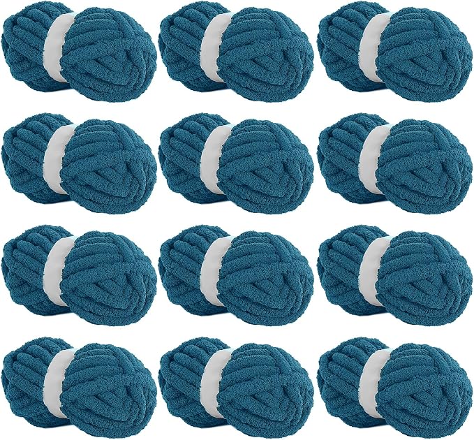 HOMBYS Indigo Chunky Chenille Yarn for Crocheting, Bulky Thick Fluffy Yarn for Knitting,Super Bulky Chunky Yarn for Hand Knitting Blanket, Soft Plush Yarn, 12 Jumbo Pack (27 yds,8 oz Each Skein) by HOMBYS