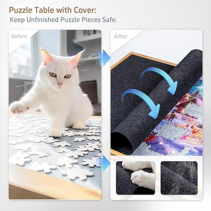 Lavievert 1500 Piece Tilting Puzzle Table with 5 Colored Drawers & Cover | Multiple Adjustable Tilt Angles, Space-Saving Design, Portable Wooden Board Jigsaw Table with Storage & Legs for Adults - Image 4