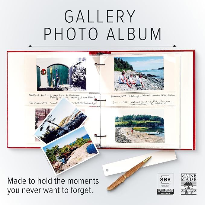 Gallery Leather Photo Album 4x6 Pictures with Slip-In Pockets & Writing | Space – Holds up to 120 Photos, Ring Bound, Made in USA – Acadia Plum - 11.75" x 10.5" - Image 3