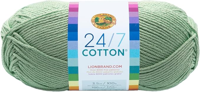 Lion Brand Yarn, 24/7 Cotton Yarn, Mint, Green, 1 Pack | Light Worsted 100% Mercerized Cotton Yarn for Crochet, Knitting, Craft, 185 Yards of Natural Fiber for Tees, Bags, Dishcloths by LionBrandYarn