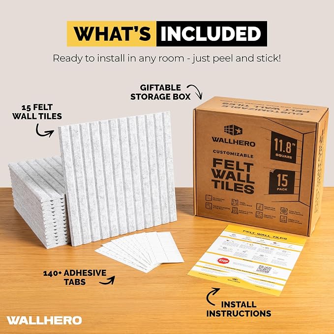 Office Cork Board, 59"x36" | 15 Pack | Felt Tiles for Wall, Tac Board, Large Felt Board, Wall Protector for Dart Board, (Gray Marble Slats) - Image 3