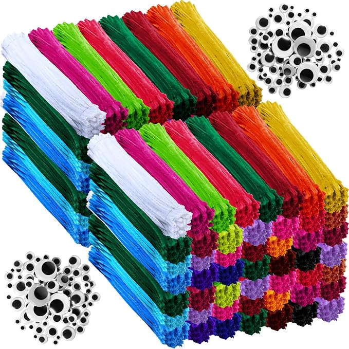 Leitee 2500 Pcs Pipe Cleaners Craft Supplies Googly Eyes Kit Creative Crafts and Arts 2000 Chenille Stems 500 Wiggle Eyes DIY Crafting(Mixed Colors) by Leitee