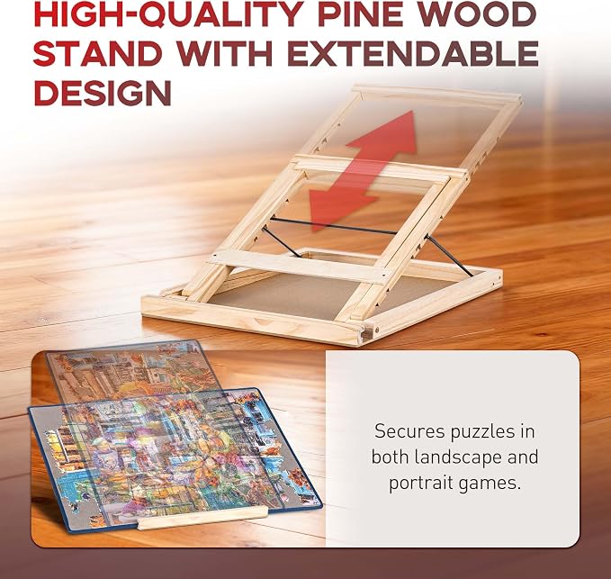 Tektalk Jigsaw Puzzle Board with 3 Angle Adjustable Bracket/Stand, Lightweight Portable Puzzle Mat with Dustproof Cover for Puzzle Storage Saver, Non-Slip Surface, Up to 1000 Pieces - Gray - Image 2