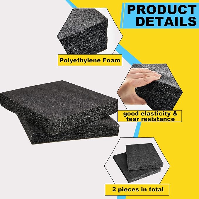 Treela 2 Pcs Customizable Polyethylene Foam Sheets 16x12x2" Black Thick Cuttable Foam Padding Inserts for Cases, Polyethylene Block Sheet for Packing Toolbox Storage and Craft Pad - Image 3
