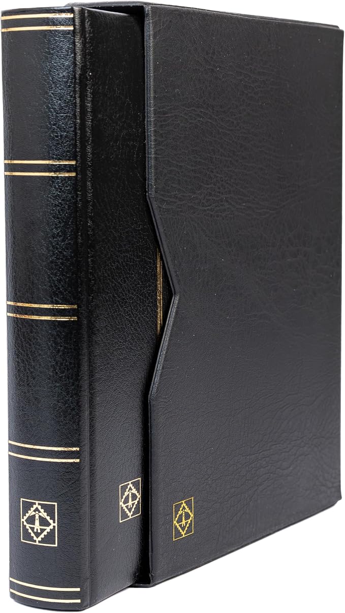 LIGHTHOUSE – “Premium” Bonded Leather Cover Stockbook for Stamps - 64 Black Cardstock A4 Pages with Clear Strips and Double Linen Hinges - Slipcase Included - Black by Leuchtturm