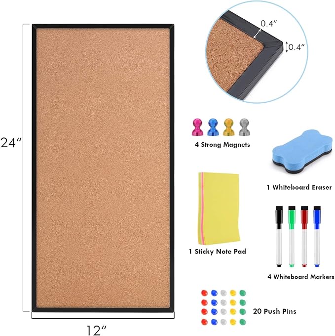 Cork Board and Whiteboard Combination Board, Black, 3-Pack 12" X 24" | Dual Purpose Bulletin Board and Dry Erase Board, Supports writing and pinning photos, designed for home, office and classroom - Image 2