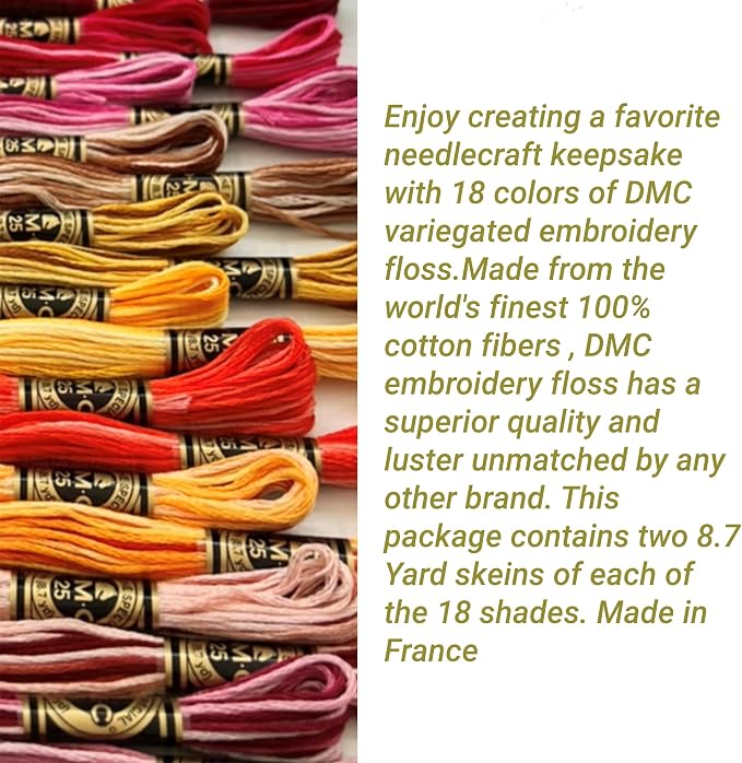 DMC Embroidery Floss, 36 Variegated Thread Pack Bundle with Bobbin Winder. | Cotton Multicolor Cross Stitch Threads, DMC Color Variations, Hand embroidery Yarn Set,Colorful string Kit. 8,7 Yard - Image 2