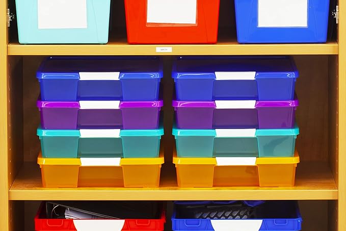 Storex Classroom Craft Project Box – Stacking Plastic Organizer Fits 12x12 Scrapbooking Paper, Red, 5-Pack (63204U05C) - Image 2