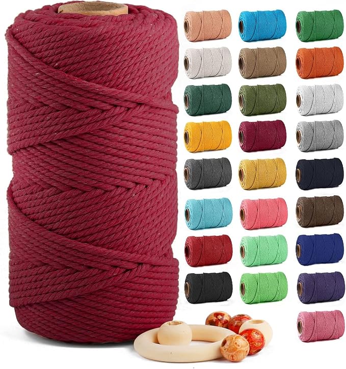 ZUEXT Macrame Cord, Red Wine, 5mm x 109yds Cotton String Macrame Yarn | 100% Natural Handmade, 4 Strands Twisted Cotton Rope, For Wall Hanging Plant Hangers Gift Wrapping Tapestry DIY Crafts, 100m by ZUEXT