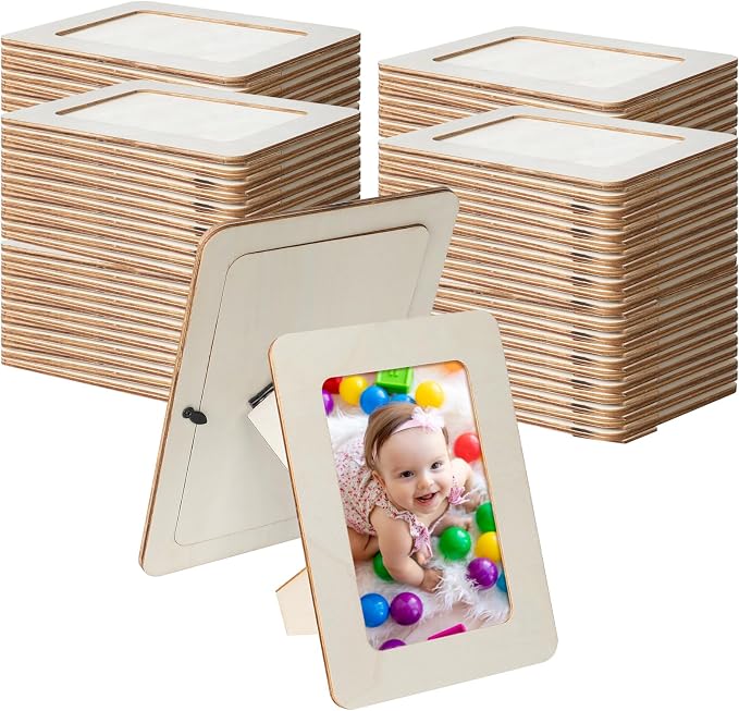 90 Pcs Wooden Picture Frames for Crafts, 4 x 6 inch DIY Wood Frame Bulk, Small Unfinished Standing Paintable Photo Frame for Home Birthday Party Wedding Decor by Unknown