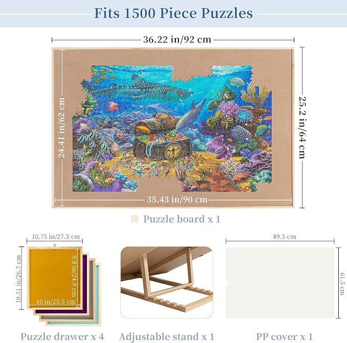 Becko US 1500-Pc Tilting Puzzle Board with 4 Colorful Drawers & Cover, Adjustable Jigsaw Puzzle Table with Built-in Easel/Stand, Portable Tables with Storage for Adults, with Premium Flannel Tabletop - Image 6