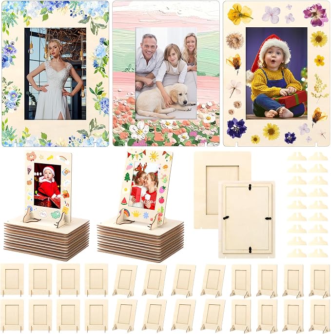 50 Pack DIY Wooden Picture Frames for Crafts for 4 x 6 Inch Photos Unfinished Solid Wood Photo Picture Frames for Crafting DIY Painting Birthday Wedding Birthday (Rectangle) by Geelin