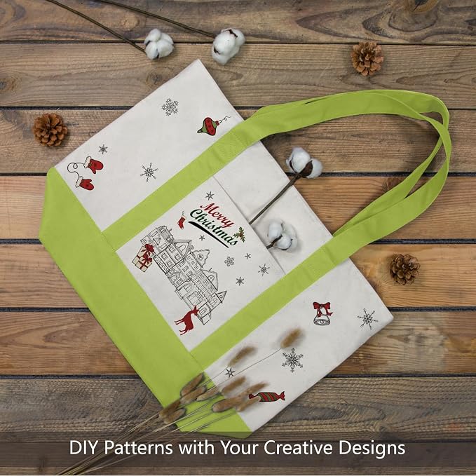 TOPDesign 1-Pack Canvas Tote Bag with an External Pocket, Reusable Grocery Shopping Bag, Top Zipper Closure, Daily Essentials (Light Green/Natural) - Image 3