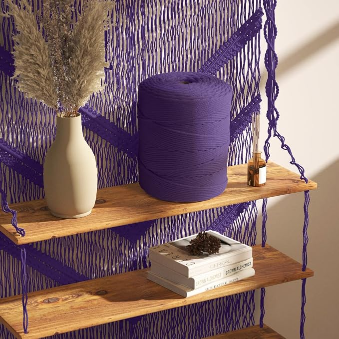 ZUEXT Macrame Cord, Dark Violet, 4mm x 547yds Cotton String Macrame Yarn | Natural Handmade, 4 Strands Twisted Cotton Rope, for Craft Wall Hanging Weaving Tapestry Dream Catchers Hanger DIY Gift, 500m - Image 8