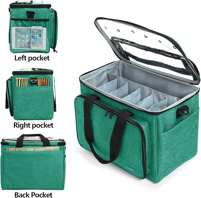 Teamoy Knitting Bag, Yarn Storage Organizer Crochet Bag Tote, Green | Yarn Holder with Inner Divider(Sewn to Bottom) for Crochet Hook, Knitting Needles(Up to 14"), Project and Crocheting Supplies - Image 5