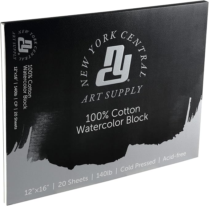 New York Central 100% Cotton Watercolor Paper Blocks 2 Pack 140lb/300gsm 12x16 - Cold Press Acid-Free Premium Watercolor Paper for Artists, Painting, Water Media, Professionals, & More - Image 2