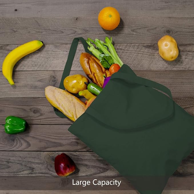 TOPDesign 24-Pack Economical 16"x15" Green Black Cotton Tote Bag, Lightweight Medium Reusable Grocery Shopping Cloth Bags, Suitable for DIY, Advertising, Promotion, Gift, Activity - Image 5