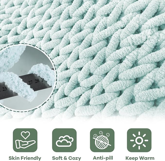 8 Packs Jumbo Sage Green Chunky Chenille Yarn for Crocheting, Bulky Thick Fluffy Yarn for Knitting, Super Bulky Chunky Yarns for Hand Knitting Blanket (27 yds,8 oz Each Skein) - Image 3