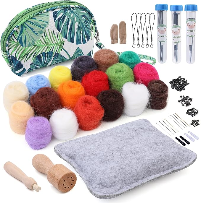 IMZAY Needle Felting Kit 18 Colors Wool Felting Kit Wool Roving Set | Needle Felting Starter Kit with Storage Bag Needle Felting Tools, Wool Felt Tools for Felted Animal Needle Felting Supplies by Imzay