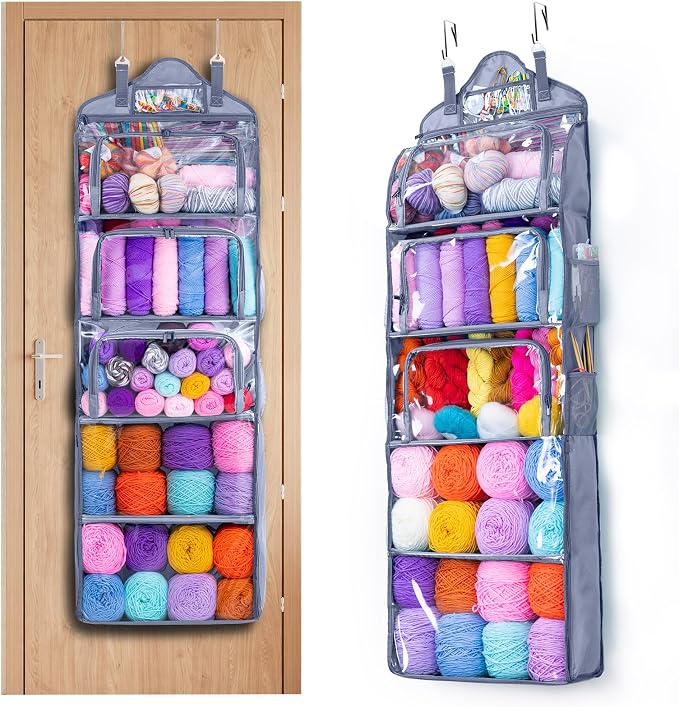 MYBAGZING Hanging Yarn Storage Organizer –Over-the-Door Crochet Organizer with Both Front and Side Zipper Closure -Large Capacity Clear Yarn Holder for Crochet Hooks, Knitting Needles & Accessories by MYBAGZING