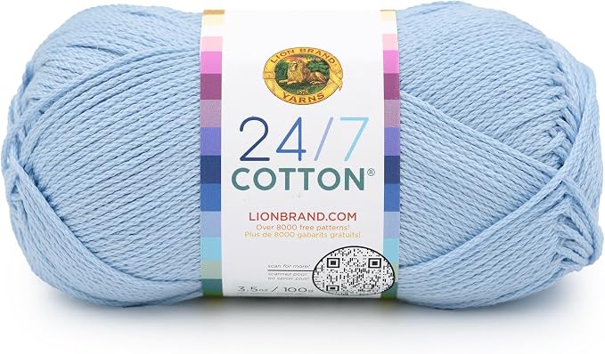 Lion Brand Yarn, 24/7 Cotton Yarn, Chambray, Light Blue, 1 Pack | Light Worsted 100% Mercerized Cotton Yarn for Crochet, Knitting, Craft, 185 Yards of Natural Fiber for Tees, Bags, Dishcloths by LionBrandYarn