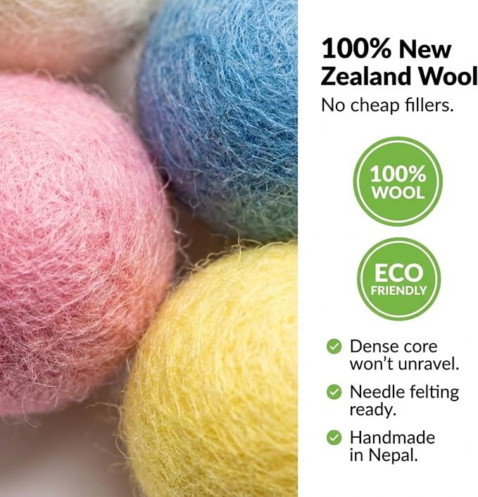 Glaciart One Felt Pom Poms, Wool Felt Balls (120 Pieces) 1 cm – 0.4 Inch, Handmade Felted 30 Pastel Colors (Green, Pink, Blue, Yellow and More) Bulk Small Puff for Felting and Garland - Image 3
