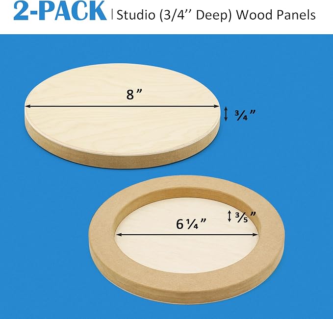 2 Pack 8'' Unfinished Round Birch Wood Panels | Studio 3/4’’ Deep Wood Canvas, Cradle Boards for Painting, Pouring, Burning, Crafts, Epoxy Resin, Laser Engraving Cutting - Image 2
