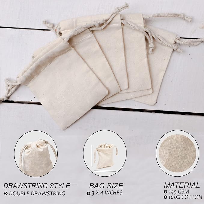 6x8 inches Natural Cotton Double Drawstring Reusable Produce Muslin Bags – Multipurpose Drawstring Storage Pouch for Everyday Use (Pack of 25) - Image 8