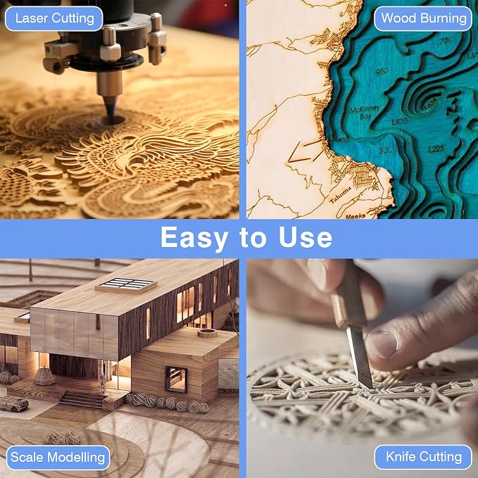12 Pack Basswood Sheets for Crafts 12 x 18 x 1/8 in, 3mm Thick Unfinished Plywood for Laser Cutting & Engraving, DIY Ornaments and Architectural Model - Image 4