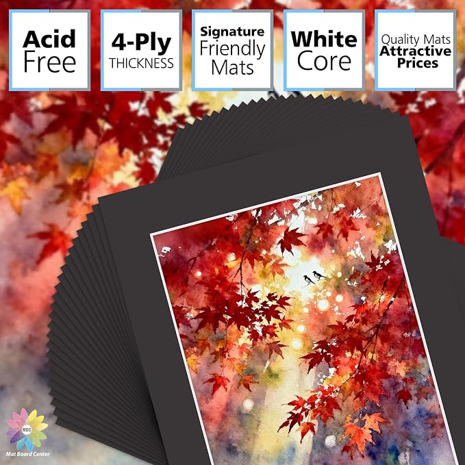 Mat Board Center 25 Pack 11x14 Picture Mat for 8.5x11 Photo Black | Fits 8.5x11, White Core, Acid Free, 4-Ply Thick, Photo, Art, Poster or Print Display - Image 2