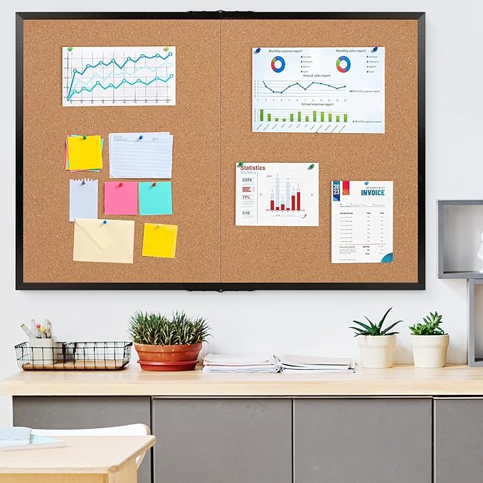 Extra Large Cork Bulletin Board 60" X 48", Foldable Notice Pin Board for Wall, Black Wood Framed 5'x4' Corkboard, Wall Mounted Noticeboard with 32 Push Pins for School, Home & Office - Image 8