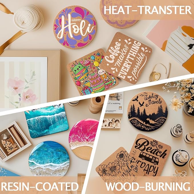 60 PCS Cork Coasters for Laser Engraving, Thick Absorbent Blank Coasters | 4 Inch Heat Resistant Coffee Table Coaster Bulk Plant Saucers Home Decor for Wood Burning, DIY Crafts, Wedding, Party - Image 6
