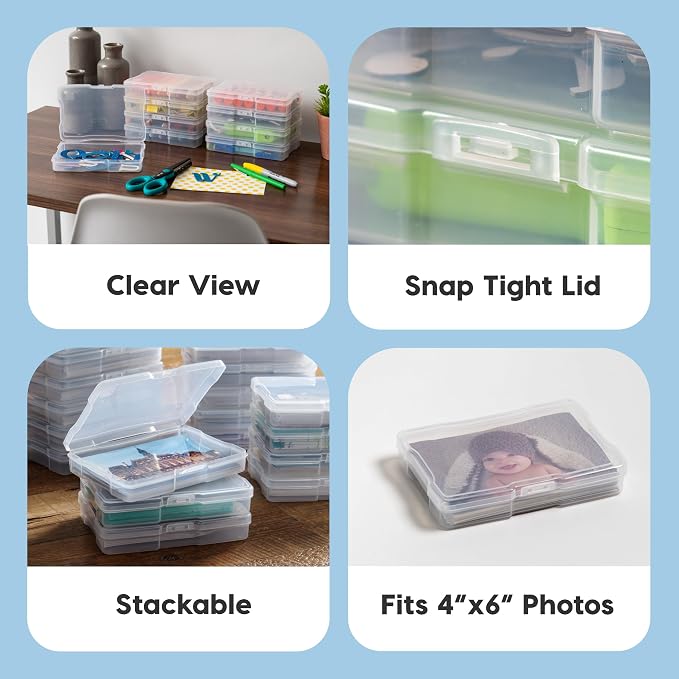IRIS USA Photo Storage Cases |Made in USA| Fits 4"x6", (10-Pack) - Clear | Picture Box Containers for Tasks, Stickers, Ephemera, & Flashcards Organization - Image 4