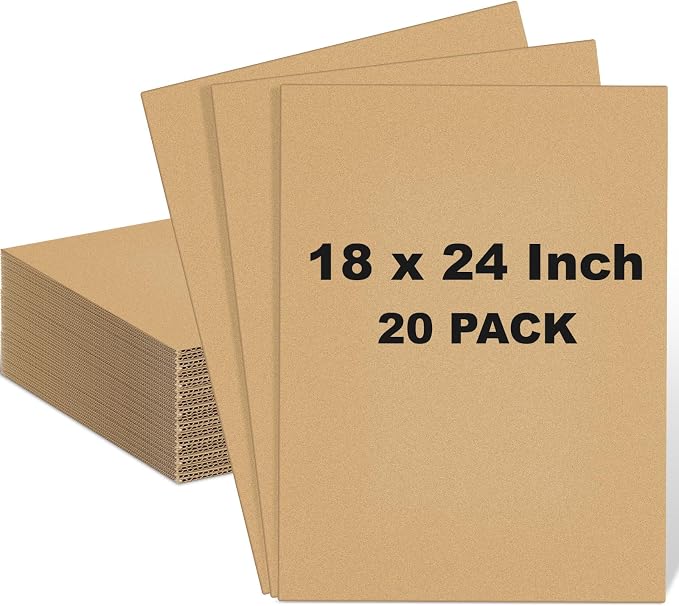 20 Pack 18 X 24 Inch Brown Cardboard Sheets | Corrugated Flat Inserts for Packing Shipping Mailing, Protective Separators for Fragile Items Dishes, DIY Crafts Projects by Henoyso