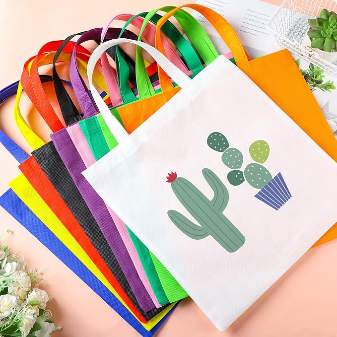 Woanger 100 Pcs Bulk Tote Bags 15'' x 16'' Reusable Fabric Shopping Canvas Bags Cloth Totes with Handles - Image 2