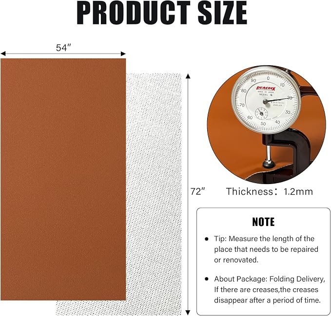 Faux Leather Fabric,54"x72" 1.2mm Thick Durable Synthetic Upholstery Leather Vinyl, Soft Smooth Waterproof, Durable,Replacement Renovate for Wallets, DIY Projects, Furniture, Car Seats 2 Yards-Brown - Image 2