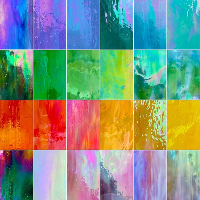 LITMIND 24 Sheets Iridescent Stained Glass Variety Pack - 6 x 4 Inch Cathedral Art Glass for Mosaic Crafts & Supplies, Assorted Colors for Stunning Projects - Image 8
