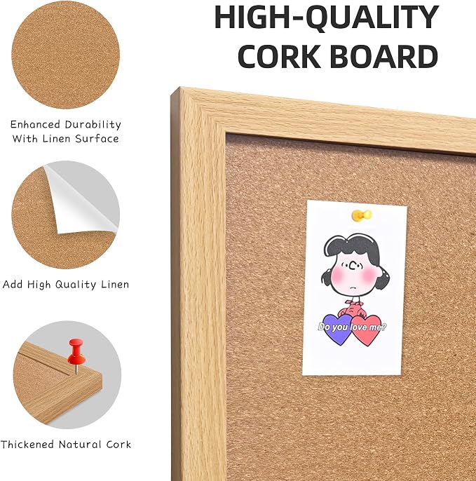 13.3"x17.8" Crude Wood Framed Hanging Cork Bulletin Board | Premium quality. This large bulletin board serves as reliable corkboards for wall display. - Image 3