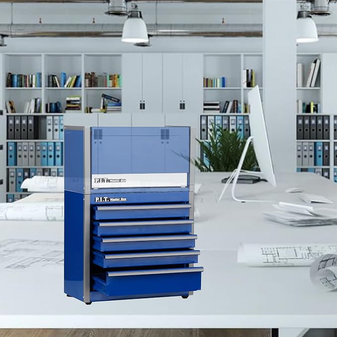 P.I.T. Mini Tool Box,Small Metal Toolbox Organizer with 5 Drawers,Blue | 8.6"W X 4.6"D Cute Size,Q235 Steel,Magnetic Locking Mechanism,PVC Drawer Liners - Image 8
