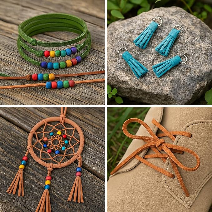 Mandala Crafts 5mm Sky Blue Faux Suede Vegan Leather, Jewelry Making | 50 Yards Durable Flat Leather Strings, Laces & Strips for Bracelets, Necklaces, Braiding, Dream Catchers Supplies & Chokers - Image 5