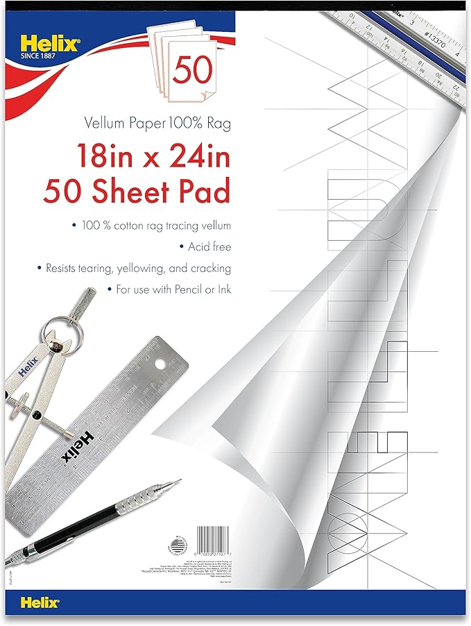 Helix - Vellum paper pad - 8x8 grid - 18x24 in - 50 sheets | Perfect for Architectural Designs - Acid-Free Durability - Smooth Texture - Large Space for Drafting Professionals by MapedHelixUSA