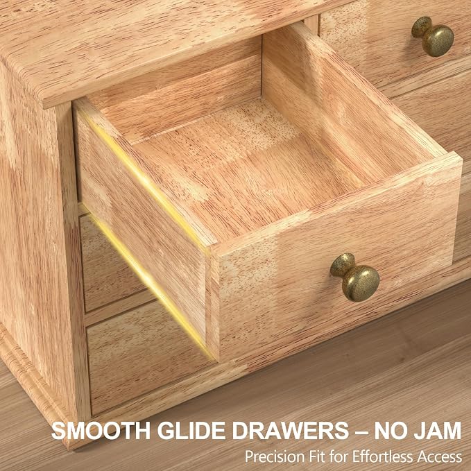 Oak Desk Organizer with Drawers, Durable Wooden Desktop Storage Box | 5 Drawer Tabletop Organizer with Metal Handle & Non-Slip Pad for Office, Bedroom, Bathroom, Vanity, Makeup, Light Burnt Brown - Image 6