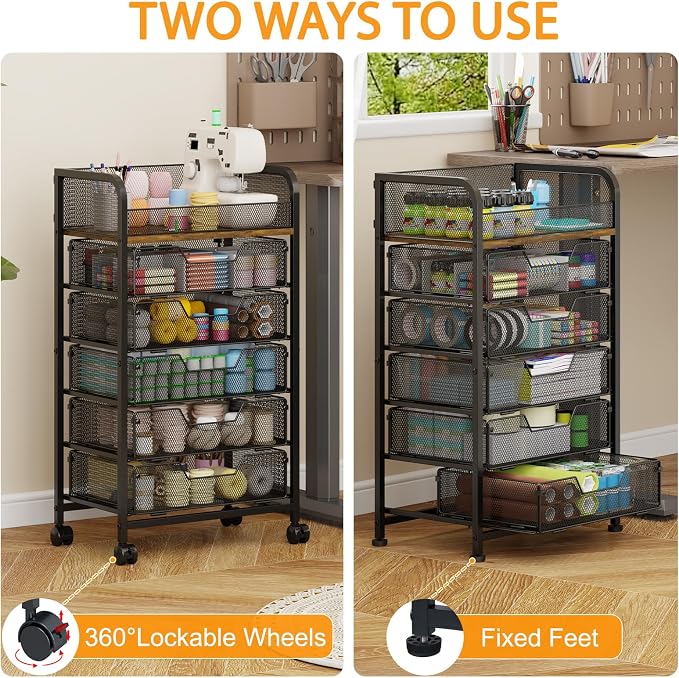 Yociyoga 6-Tier Craft Cart with Wheels-Rolling Storage Cart with Drawers,Rolling Utility Cart with DIY Divider,Art Supply Organizer Cart,Rolling Cart with Drawers,Craft Organizers and Storage,Black - Image 3